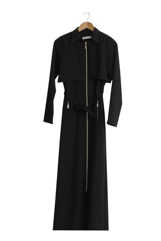 Vêtements hijab  T 4597 Mataş  Erkek Yaka Fermuarlı Ferace - TRENDTESETTÜR