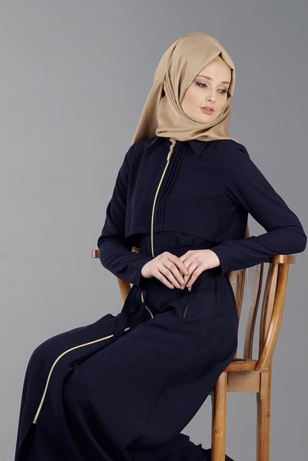 Vêtements hijab  T 4597 Mataş  Erkek Yaka Fermuarlı Ferace - TRENDTESETTÜR