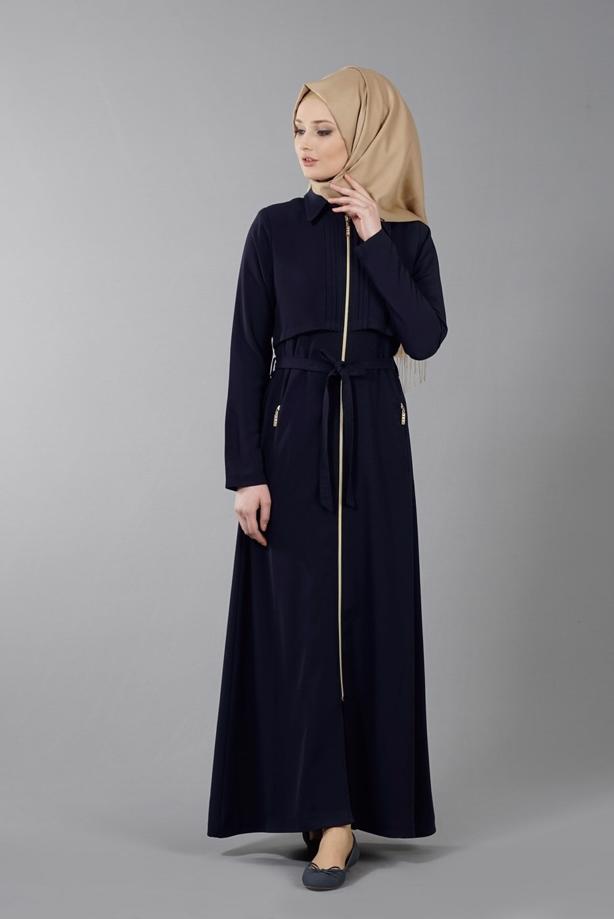 Vêtements hijab  T 4597 Mataş  Erkek Yaka Fermuarlı Ferace - TRENDTESETTÜR