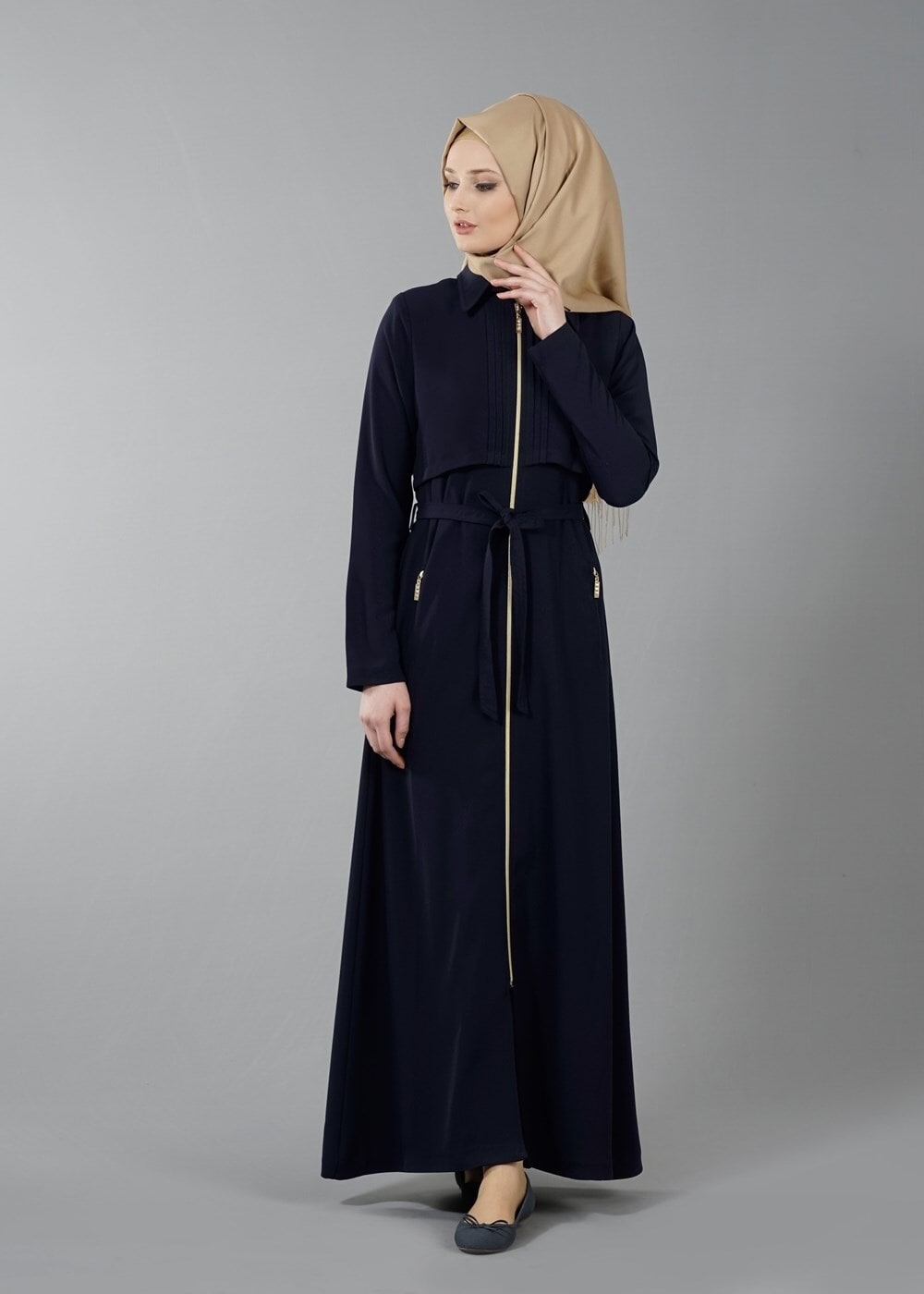 Vêtements hijab BLEU MARINE T 4597 Mataş  Erkek Yaka Fermuarlı Ferace