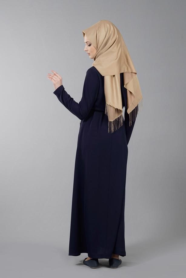 Vêtements hijab  T 4597 Mataş  Erkek Yaka Fermuarlı Ferace - TRENDTESETTÜR