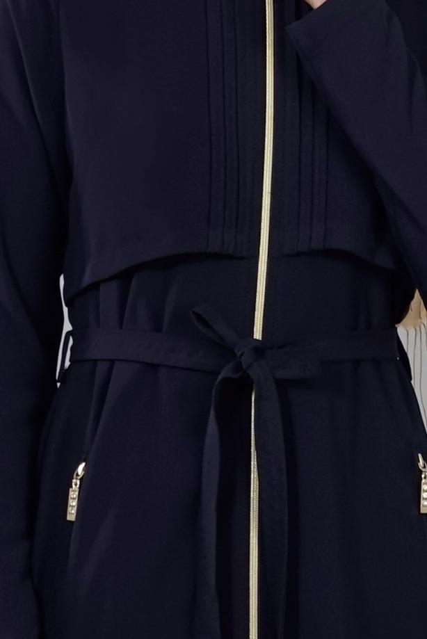 Vêtements hijab  T 4597 Mataş  Erkek Yaka Fermuarlı Ferace - TRENDTESETTÜR