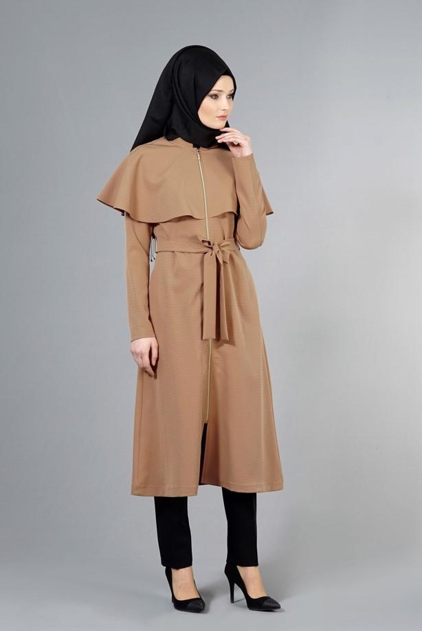 Vêtements hijab  T 4600 Mataş Pelerinli Hakim Yaka Trench - TRENDTESETTÜR