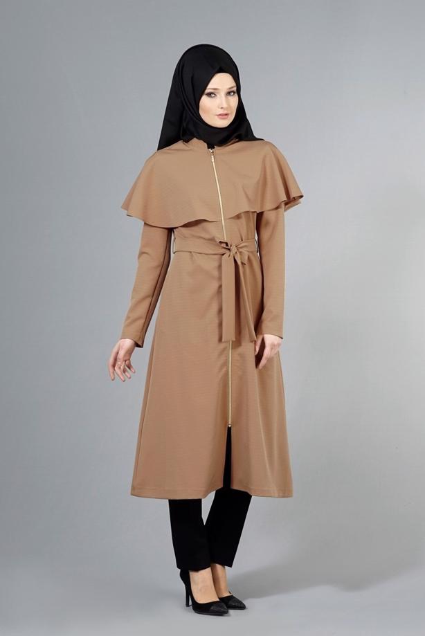 Vêtements hijab  T 4600 Mataş Pelerinli Hakim Yaka Trench - TRENDTESETTÜR