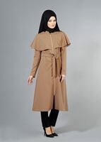 Vêtements hijab BEIGE T 4600 Mataş Pelerinli Hakim Yaka Trench