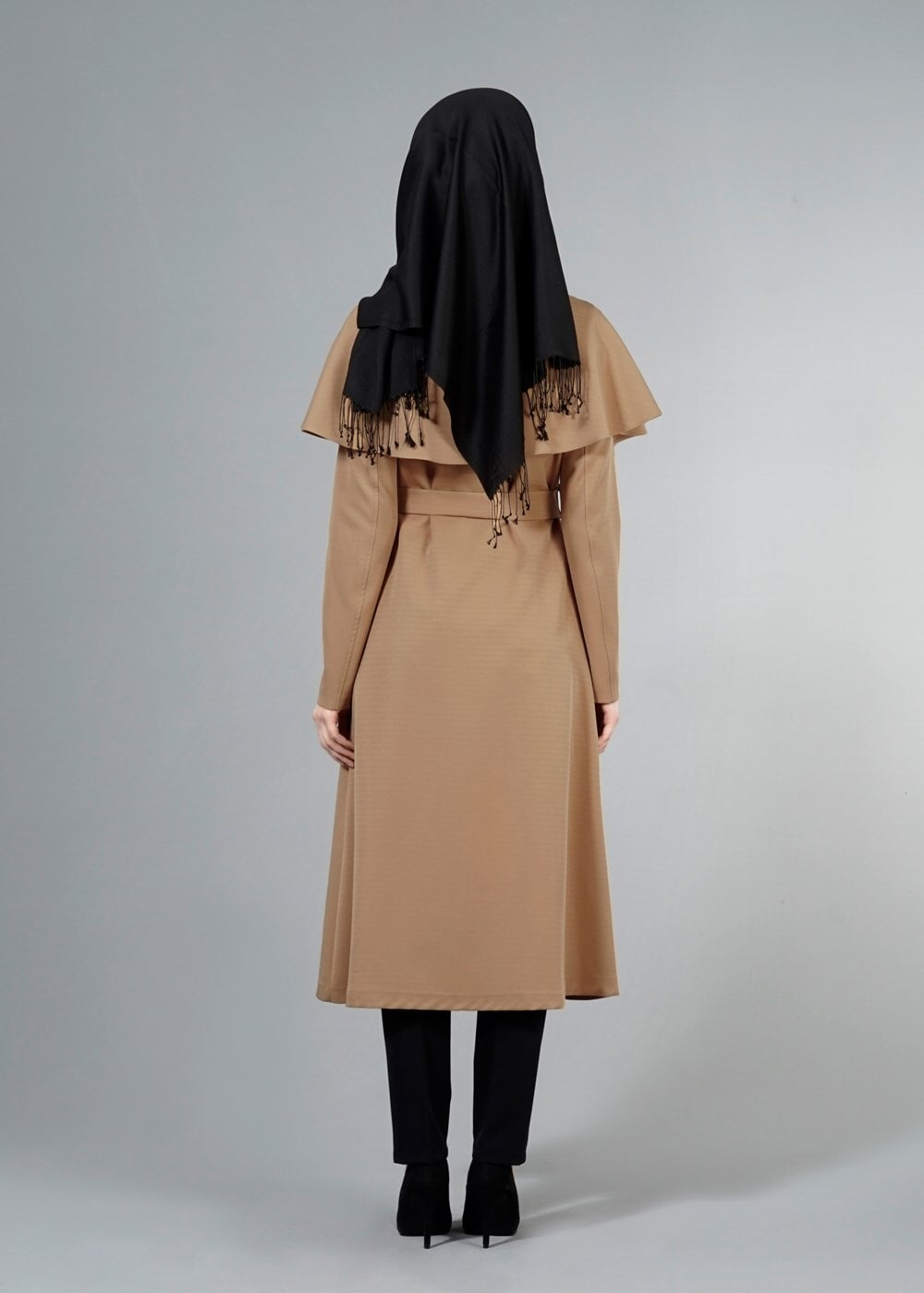 Vêtements hijab BEIGE T 4600 Mataş Pelerinli Hakim Yaka Trench