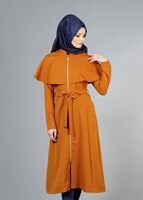 Vêtements hijab ORANGE T 4600 Mataş Pelerinli Hakim Yaka Trench