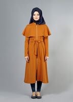 Vêtements hijab ORANGE T 4600 Mataş Pelerinli Hakim Yaka Trench