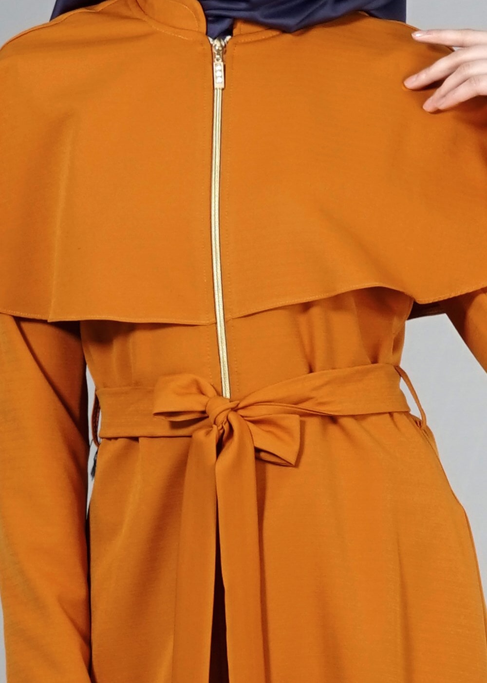 Vêtements hijab ORANGE T 4600 Mataş Pelerinli Hakim Yaka Trench