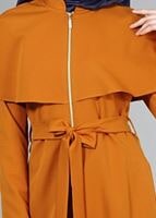 Vêtements hijab ORANGE T 4600 Mataş Pelerinli Hakim Yaka Trench