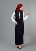 Hijab clothing NAVY BLUE T 403 Meyra Hakim Yaka Yelekli 2′li Takım
