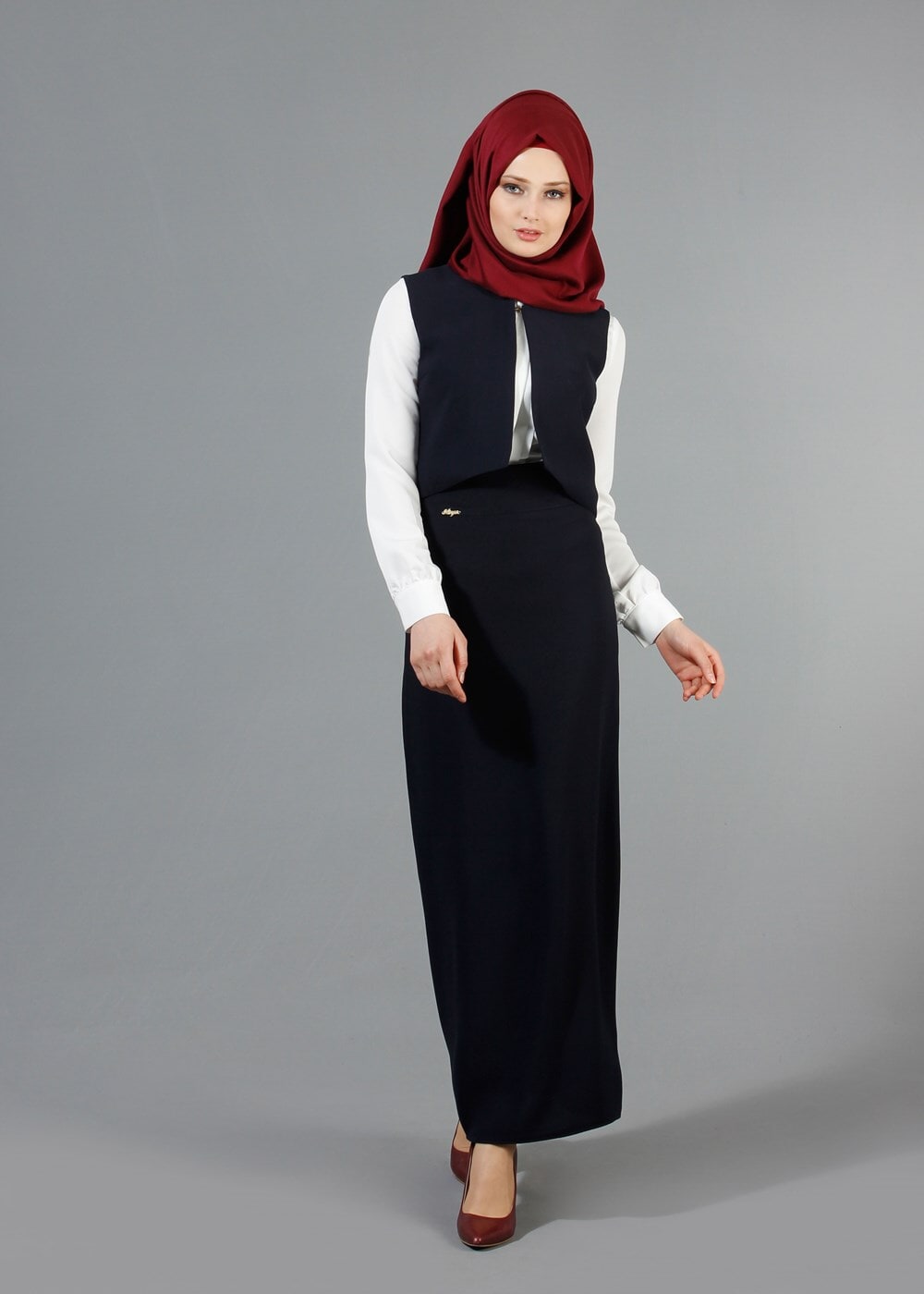 Hijab clothing NAVY BLUE T 403 Meyra Hakim Yaka Yelekli 2′li Takım