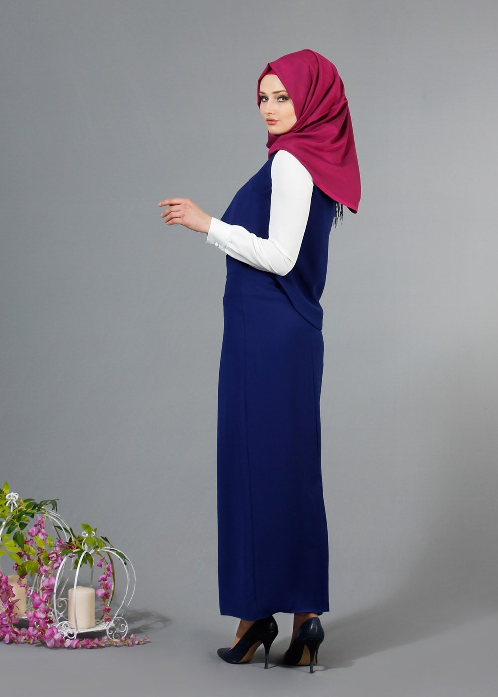 Hijab clothing NAVY BLUE T 403 Meyra Hakim Yaka Yelekli 2′li Takım