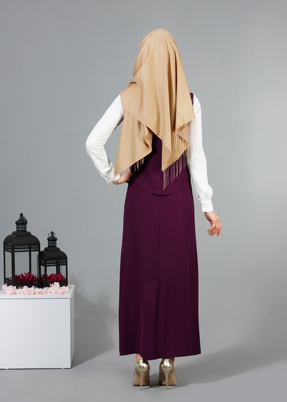 Hijab clothing PURPLE T 403 Meyra Hakim Yaka Yelekli 2′li Takım