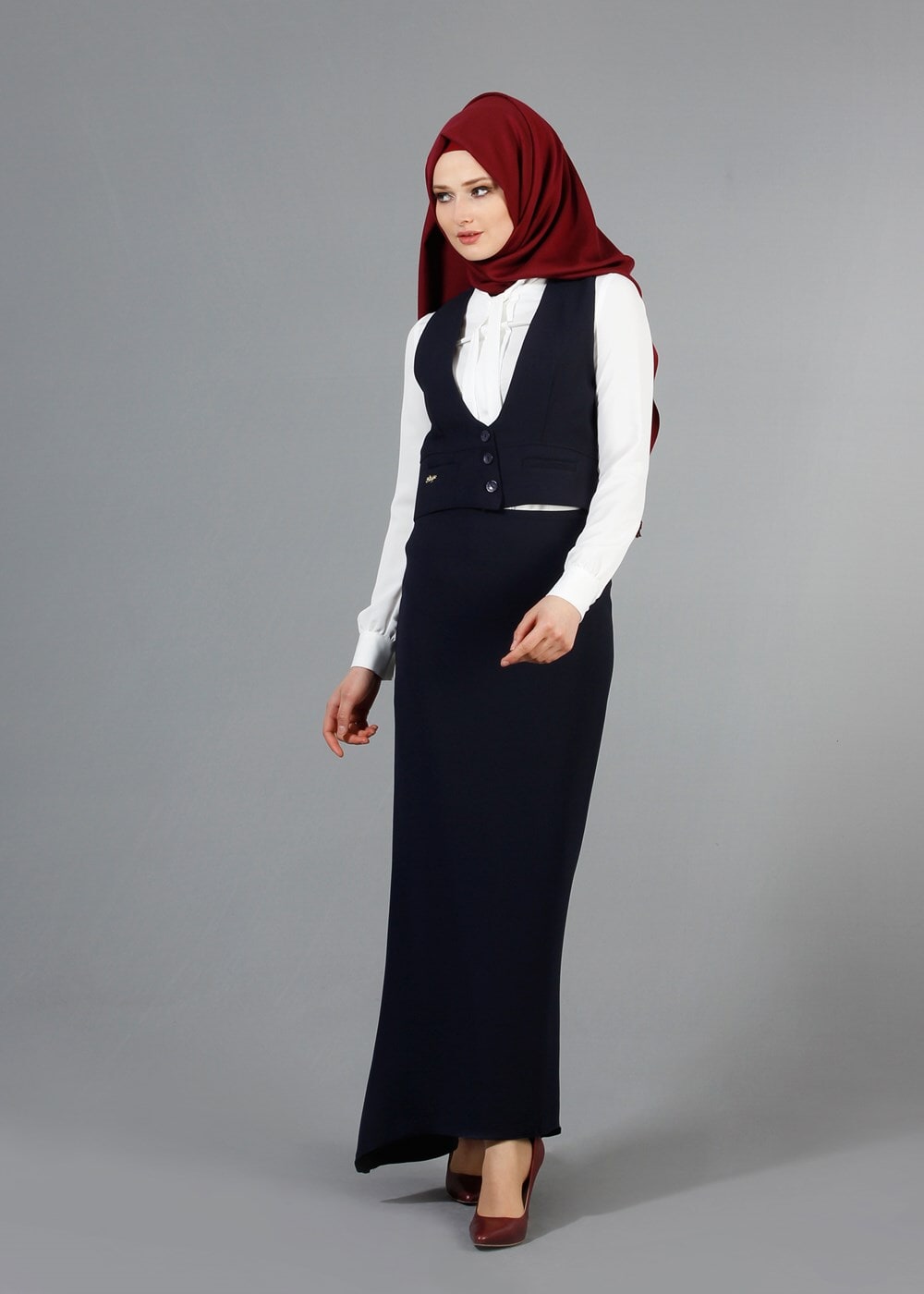 Hijab clothing NAVY BLUE T 404 Meyra Cep Detaylı Yelekli 2′li Takım