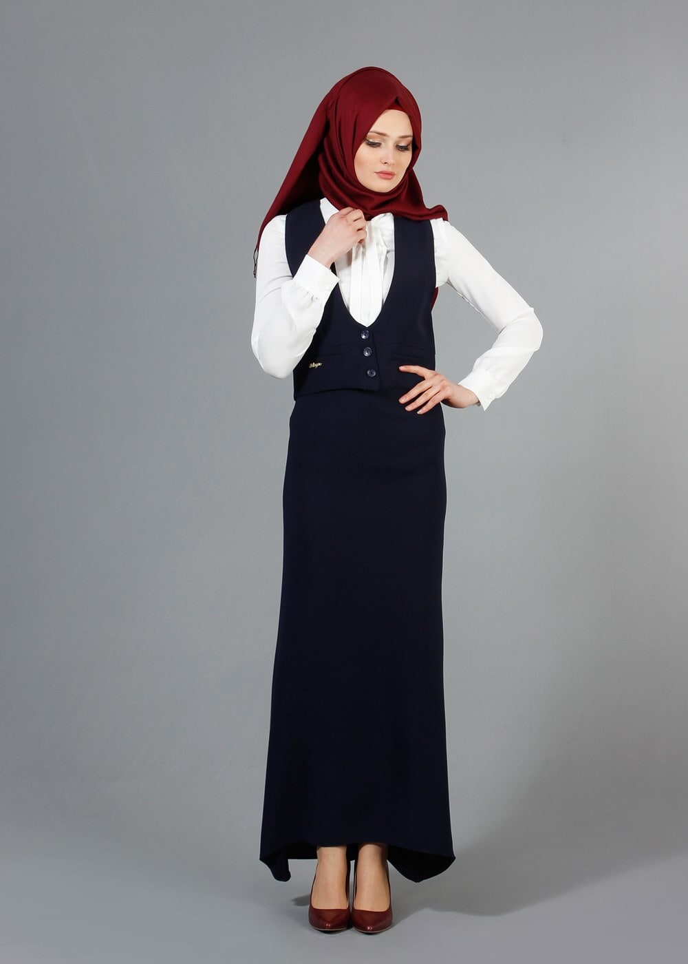 Hijab clothing NAVY BLUE T 404 Meyra Cep Detaylı Yelekli 2&prime;li Takım