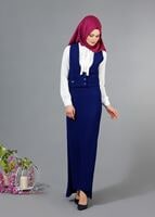 Vêtements hijab BLEU MARINE T 404 Meyra Cep Detaylı Yelekli 2′li Takım