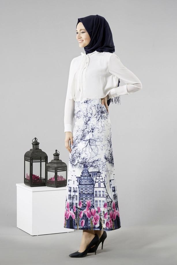 Vêtements hijab  T 457-1 Meyra Dijital Baskı Desenli Etek - TRENDTESETTÜR