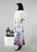 Hijab clothing NAVY BLUE T 457-1 Meyra Dijital Baskı Desenli Etek