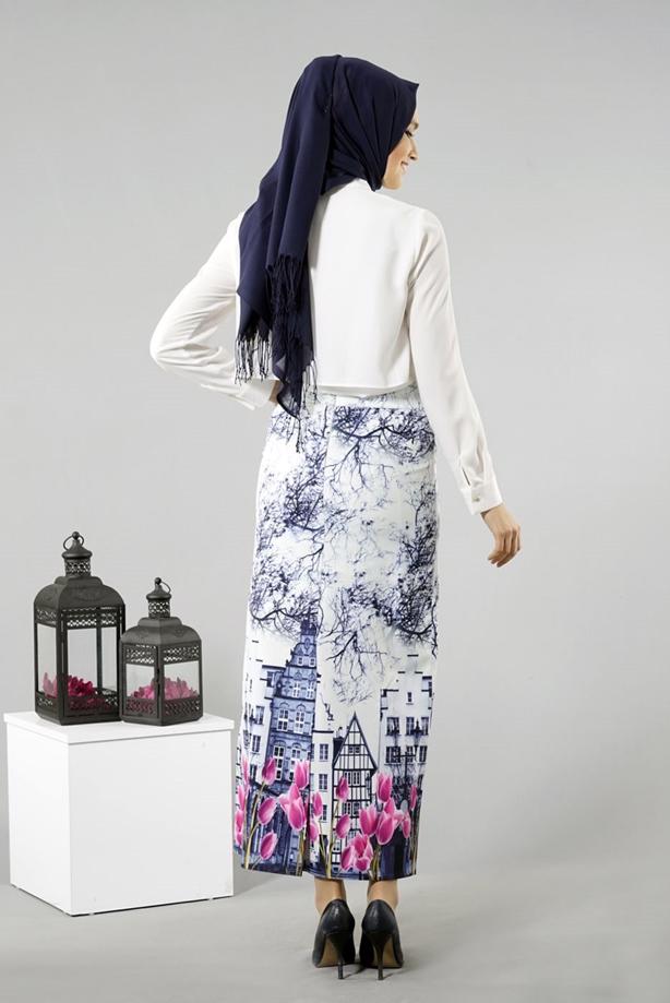 Vêtements hijab  T 457-1 Meyra Dijital Baskı Desenli Etek - TRENDTESETTÜR