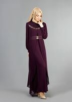 Tesettür giyim MÜRDÜM GÜPÜR DETAYLI ŞİFON ABİYE ELBİSE 52411 