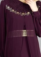 Tesettür giyim MÜRDÜM GÜPÜR DETAYLI ŞİFON ABİYE ELBİSE 52411 