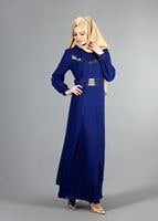Tesettür giyim LACİVERT GÜPÜR DETAYLI ŞİFON ABİYE ELBİSE 52411 