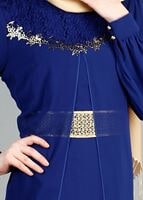 Tesettür giyim LACİVERT GÜPÜR DETAYLI ŞİFON ABİYE ELBİSE 52411 