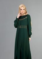 Hijab clothing GREEN T 52411 Fy Collection- Güpür Detaylı Şifon Abiye
