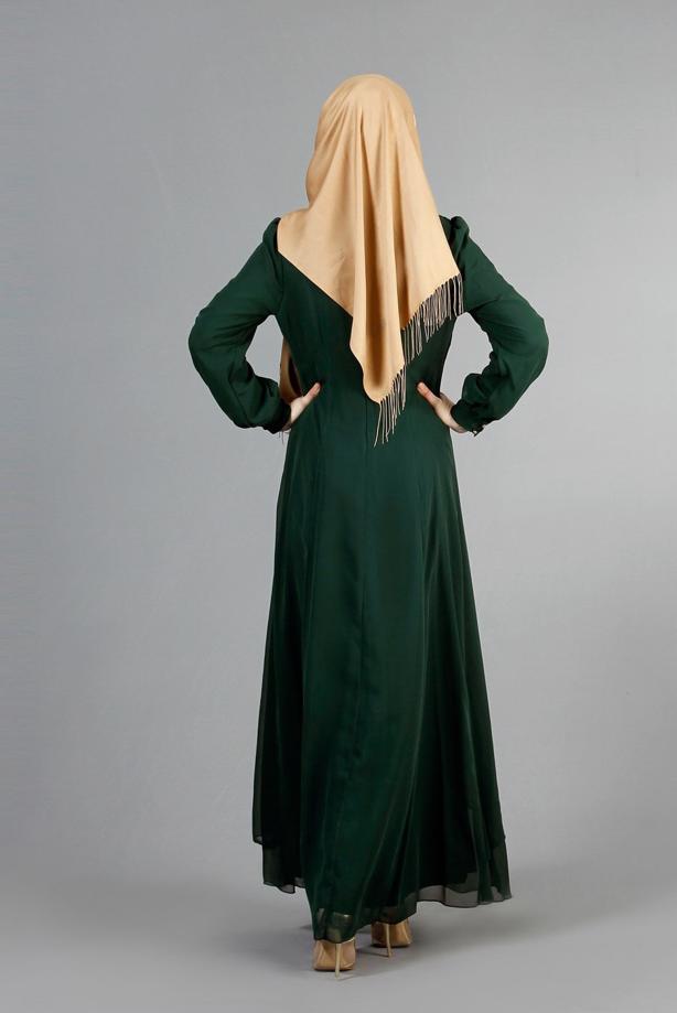 Vêtements hijab  T 52411 Fy Collection- Güpür Detaylı Şifon Abiye - TRENDTESETTÜR