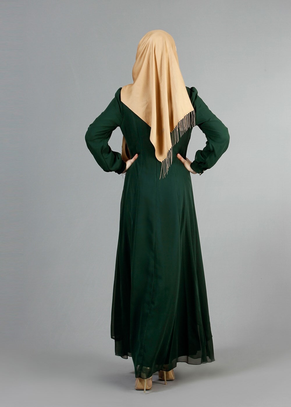 Hijab clothing GREEN T 52411 Fy Collection- Güpür Detaylı Şifon Abiye