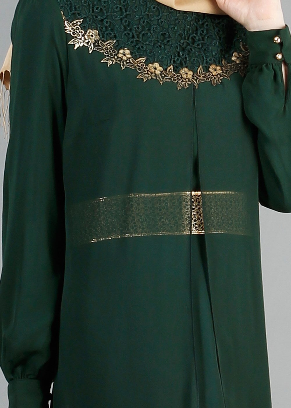 Hijab clothing GREEN T 52411 Fy Collection- Güpür Detaylı Şifon Abiye