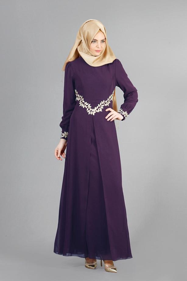 Vêtements hijab  T 52419 Fy Collection-Dantel Detaylı Şifon Abiye - TRENDTESETTÜR