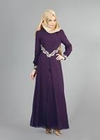 Hijab clothing PURPLE T 52419 Fy Collection-Dantel Detaylı Şifon Abiye