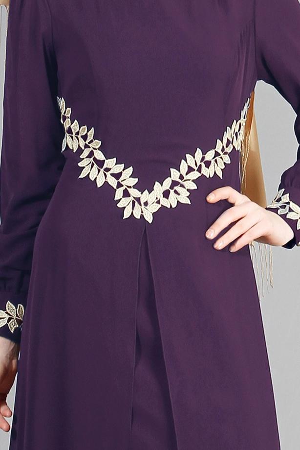 Tesettür giyim  T 52419 Fy Collection-Dantel Detaylı Şifon Abiye - TRENDTESETTÜR