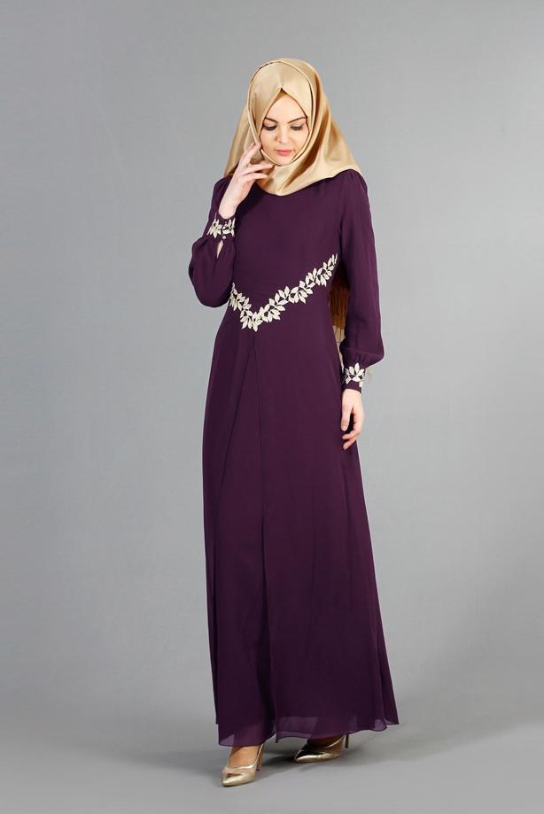 Vêtements hijab  T 52419 Fy Collection-Dantel Detaylı Şifon Abiye - TRENDTESETTÜR