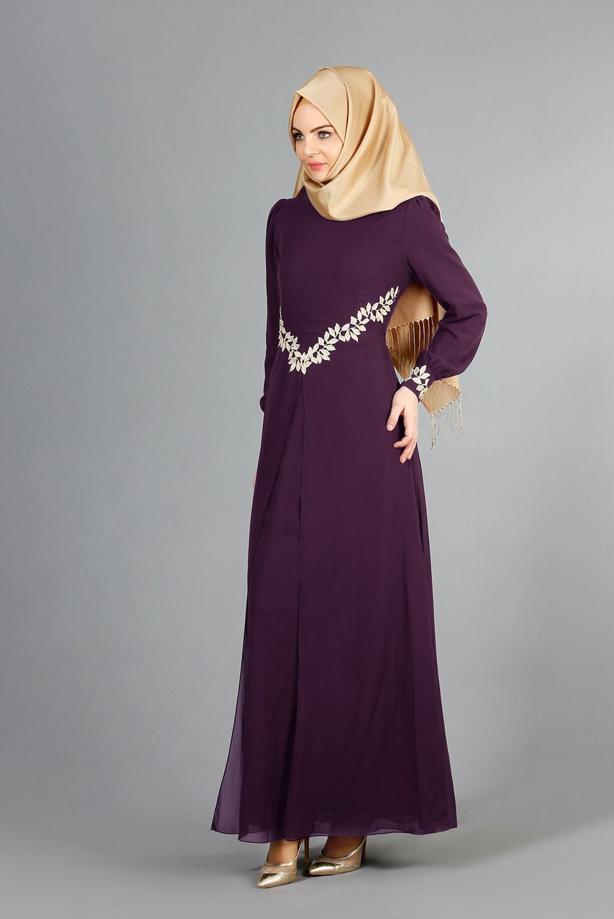Vêtements hijab  T 52419 Fy Collection-Dantel Detaylı Şifon Abiye - TRENDTESETTÜR