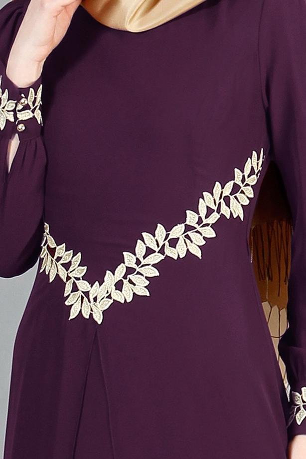 Tesettür giyim  T 52419 Fy Collection-Dantel Detaylı Şifon Abiye - TRENDTESETTÜR