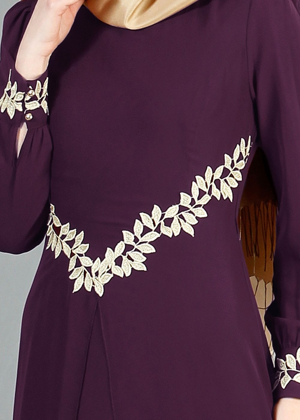 Vêtements hijab PRUNE T 52419 Fy Collection-Dantel Detaylı Şifon Abiye