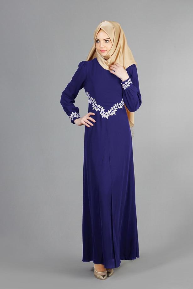 Hijab clothing  T 52419 Fy Collection-Dantel Detaylı Şifon Abiye - TRENDTESETTÜR
