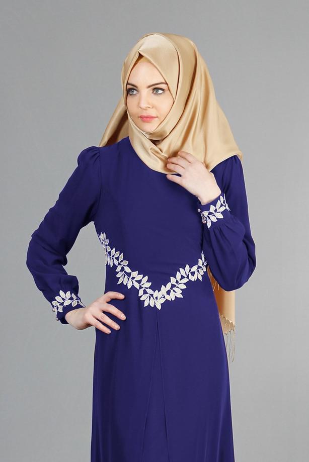 Hijab clothing  T 52419 Fy Collection-Dantel Detaylı Şifon Abiye - TRENDTESETTÜR