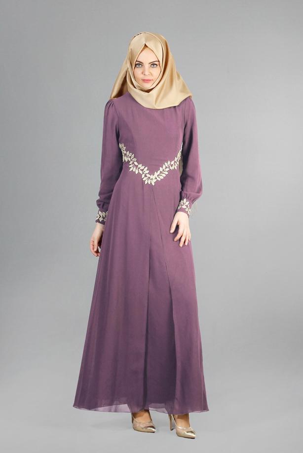 Vêtements hijab  T 52419 Fy Collection-Dantel Detaylı Şifon Abiye - TRENDTESETTÜR