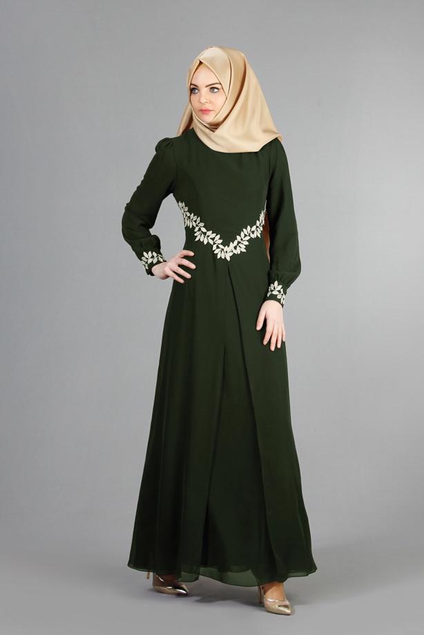 Hijab clothing  T 52419 Fy Collection-Dantel Detaylı Şifon Abiye - TRENDTESETTÜR