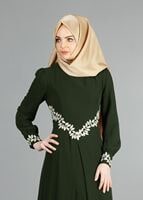 Tesettür giyim YEŞİL T 52419 Fy Collection-Dantel Detaylı Şifon Abiye