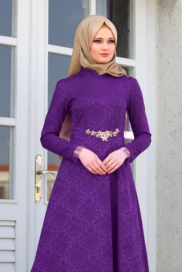 Vêtements hijab  T 2231 Nisa Hakim Yaka Tül Detaylı Abiye - TRENDTESETTÜR