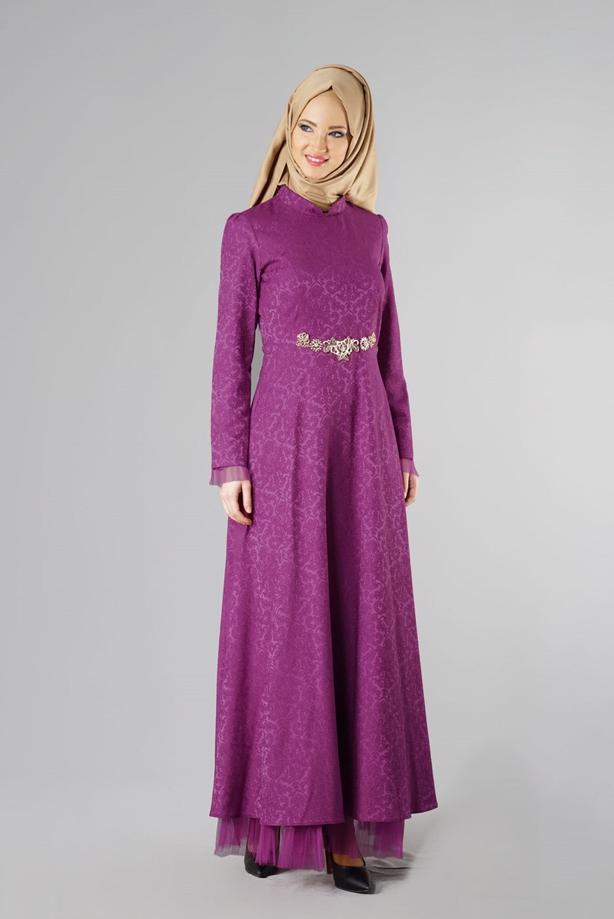 Vêtements hijab  T 2231 Nisa Hakim Yaka Tül Detaylı Abiye - TRENDTESETTÜR