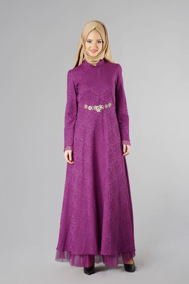 Vêtements hijab  T 2231 Nisa Hakim Yaka Tül Detaylı Abiye - TRENDTESETTÜR