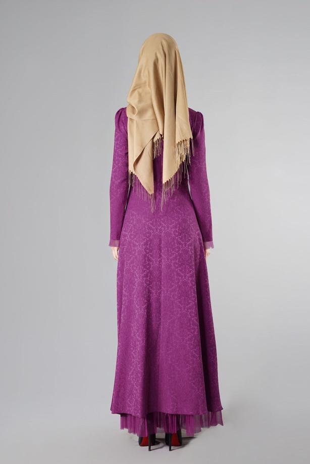 Vêtements hijab  T 2231 Nisa Hakim Yaka Tül Detaylı Abiye - TRENDTESETTÜR