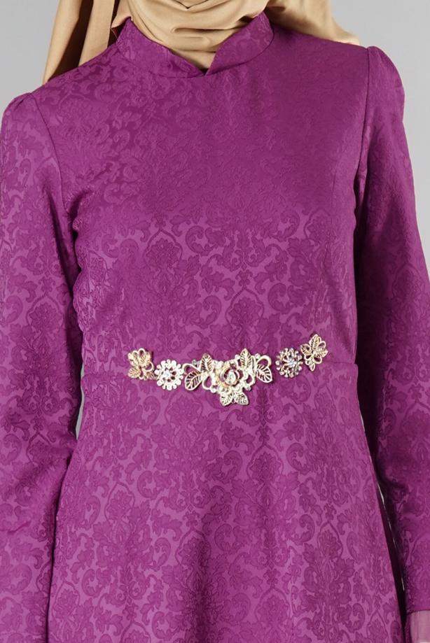 Vêtements hijab  T 2231 Nisa Hakim Yaka Tül Detaylı Abiye - TRENDTESETTÜR