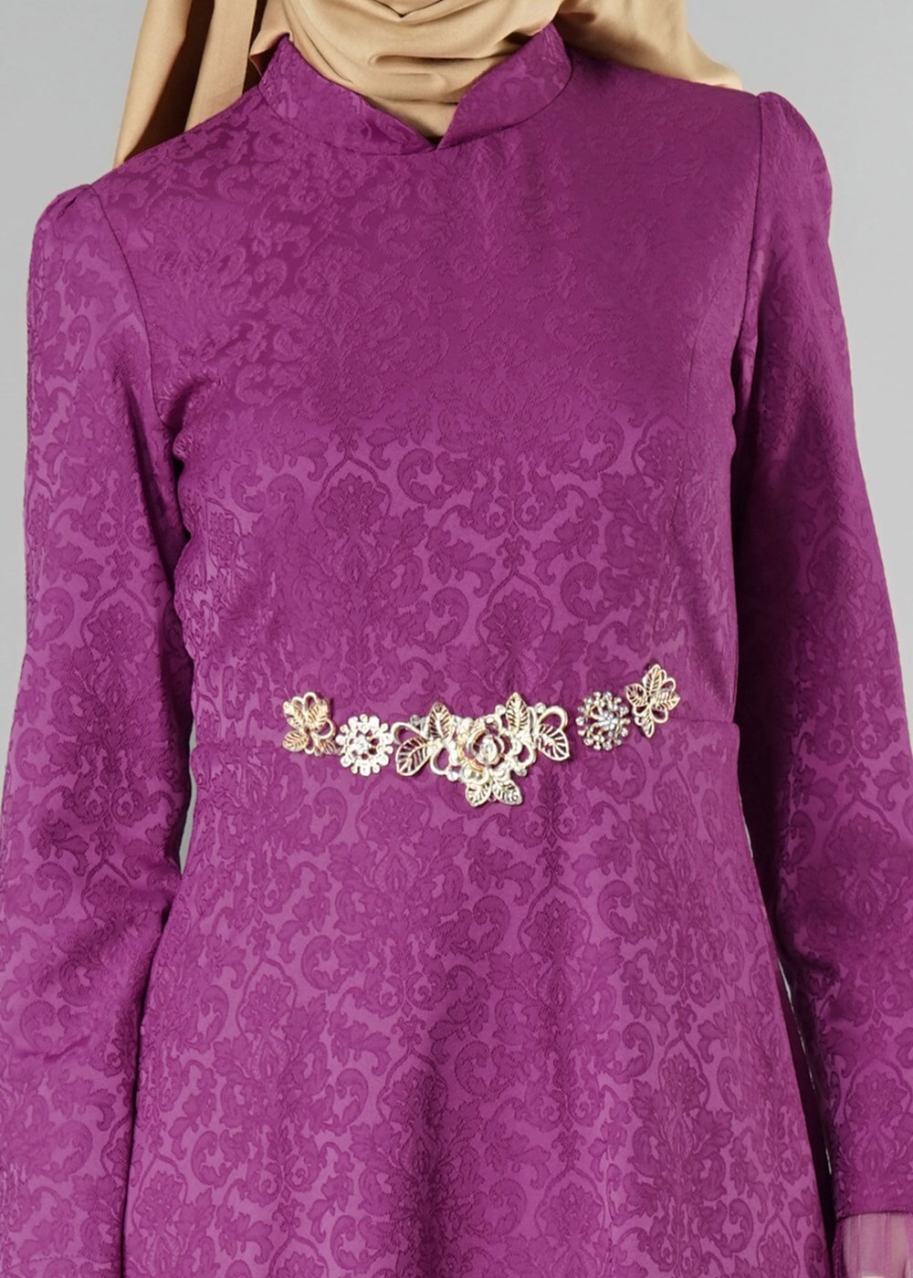 Hijab clothing FUCHSIA T 2231 Nisa Hakim Yaka Tül Detaylı Abiye